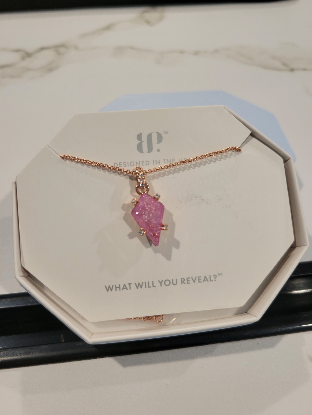 Bomb Party Pink Ice Crystal Necklace in Rose Gold